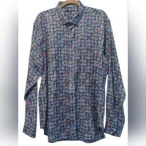 Visconti Black -Multi Colored Geometric Pattern, Long Sleeve, Button Down Collar